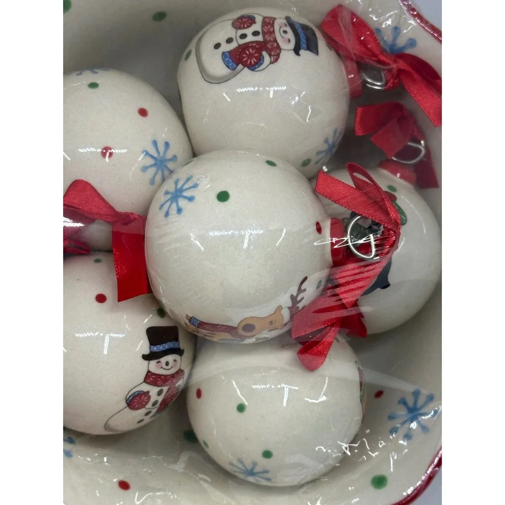 Temp-tations Christmas Pedestal Bowl Set Cream Snowman Gingerbread Holiday Decor